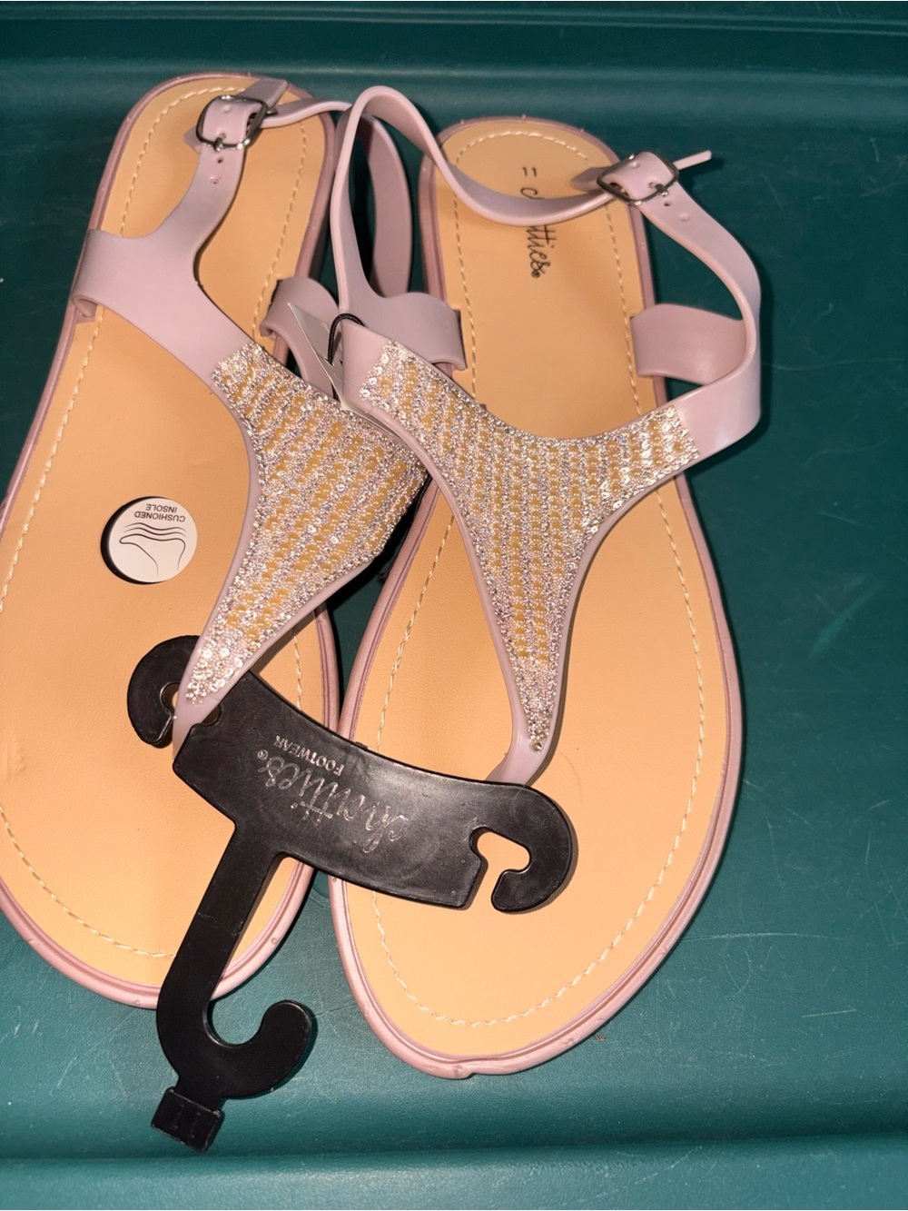 chatties Pink Jeweled T-Strap Sandals